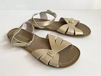 Salt Water Brushed Pewter Gold Leather Buckle Sandals - Fit Size 9.5 To 10 • $50