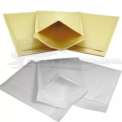 Padded Bubble Lined Envelopes / Bags / Mailers - White & Gold - All Sizes • £2.98