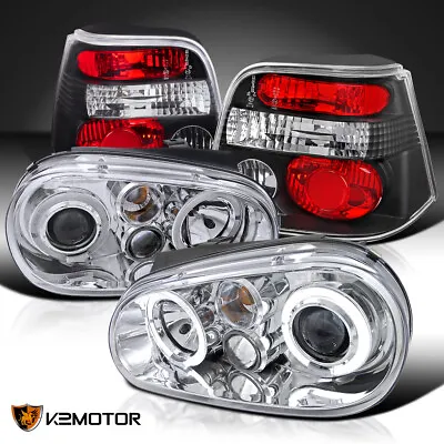 $194.52 • Buy Fits 1999-2006 VW Golf Clear LED Halo Projector Headlights+Black Tail Lamps