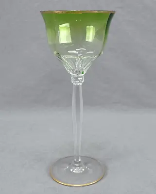 Moser Type Bohemian Green & Clear & Gold Optic Molded Wine Glass C. 1890-1910 • $50