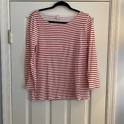 J. Crew Factory Size Medium Red And White Striped 100% Cotton 3/4 Length T Shirt • $10