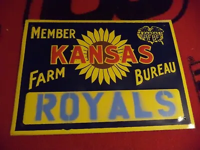  VINTAGE 1950's KANSAS FARM BUREAU MEMBER EMBOSSED SIGN KANSAS CITY ROYALS • $49.99