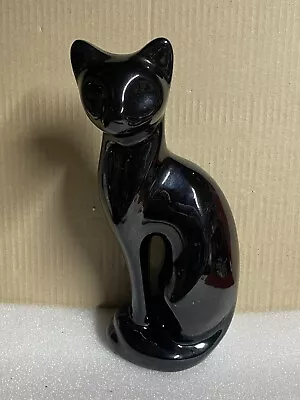 Vintage MCM Ceramic Black Cat Figurine Statue Sitting • $24