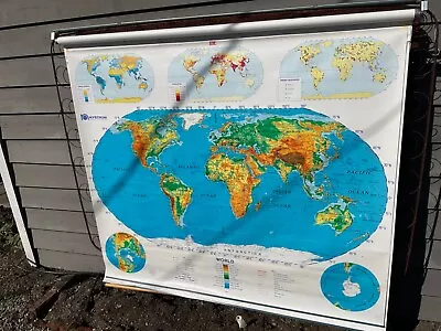BIG Vtg 4 Maps Nystrom World & USA United States School Pull Down Map 54  X 65 • $125
