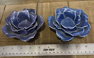 Pair Of Blue Ceramic Roses • $13