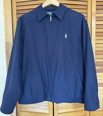 EUC Polo Ralph Lauren Men's Navy Blue Plaid Lined Harrington Zip Jacket Sz Small • $42.88