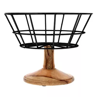 Fruit Bowl Holder Metal Fruit Basket Holder Wooden Stand Storage Kitchen Dining • £13.95