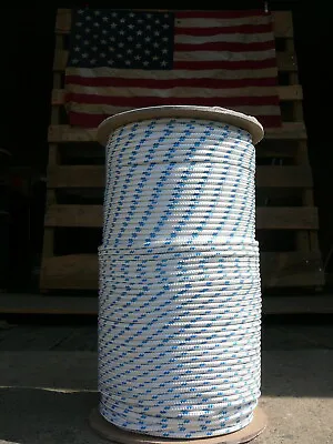 Sailboat Rigging Rope 3/16  X 50' White/Blue Double Braided Sheet Halyard Line • $26.25