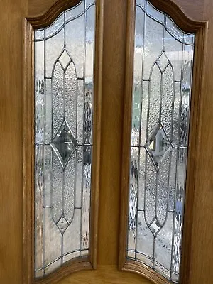 Oak Veneer Front Door Used Bespoke Triple Glazed Distorted Leaded Diamond Wooden • £774.95