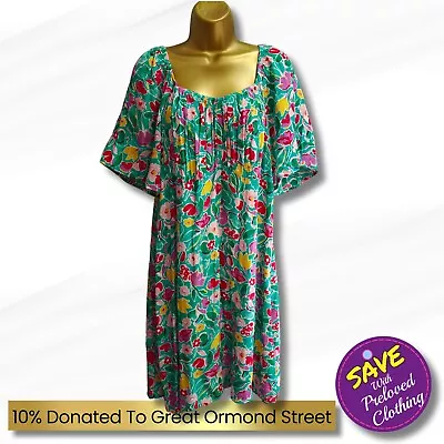 Primark Ladies Size 16 Green Floral Short Sleeve Casual Dress Relaxed Summer • £9.99