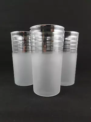 Vintage Highball Frosted Cocktail Glasses With Chrome Accents Set Of 6 • $49.99