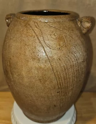 Studio Art Pottery 2 Hand Made Vase Vessel Primitive Handles Vintage Stoneware   • $43