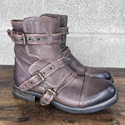 Ugg Elisabeta Moto Buckle Leather Brown Cap Toe Boots Women’s Size 10 Italy $495 • $129.95