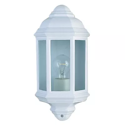 Outdoor Traditional Half Lantern Wall Light In White Finish IP44 • £21.99