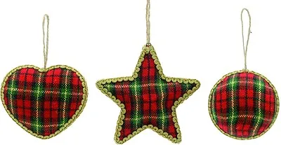 Set Of 3 Tartan Hanging Tree Christmas Decorations NEW   • £12