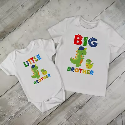 £7.99 • Buy Dinosaur Little Brother Baby Bodysuit, Big Brother T-shirt Set, 100% Cotton,