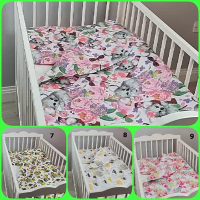 3 Pc BEDDING SET LUXURY COT/COT BED BABY  Quilt Cover Pillowcase GREY PINK STARS • £17.99