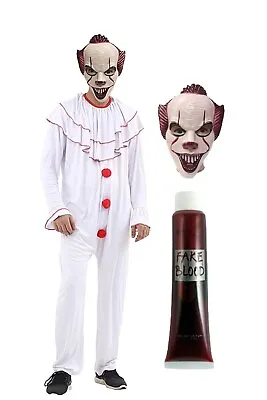 3 Pcs Mens Killer Clown Costume Adult Killer Clown Mask Blood Halloween Party • £20.99