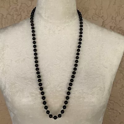 Vintage Monet Black Gold Tone Beaded Necklace 30” Long Classy Timeless Basics • $11.99