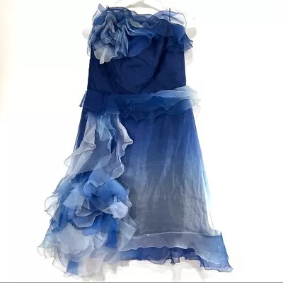 Marchesa Strapless Ombre Ruffled-Silk Cocktail Dress NWT • $599.95