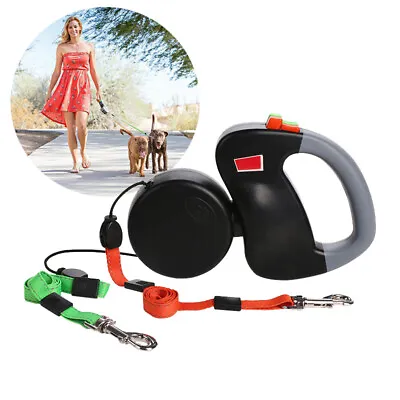 $40.50 • Buy 3M Retractable Lead Leash Double Tangle Dual Doggie 2 Dog 20kg For Dog 2 Ways