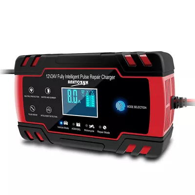 ANHTCzyx 12V-24V 8 Amp Touch Screen Pulse Repair Car Battery Charger 6 Mode Red • $41.57