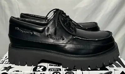 Koi Vegan Omen Tribal UK 12 / 47 Black Faux Leather Chain Platform Loafer Shoes • £24.99