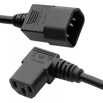 IEC Right Angle (L) Power Extension C14 To C13 Cable 0.25m/0.5m/1m/2m Black  • £4.29