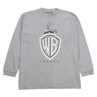 Warner Bros London Vintage Bugs Bunny T Shirt Mens XL Grey 1991 Long Sleeve 90s • £24.95
