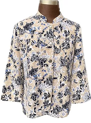 Christopher & Banks S Floral Shirt Jacket ￼3/4 Sleeve Mandarin ￼Collar Button Up • $15.99