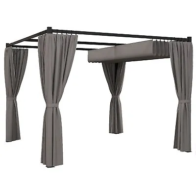 Outsunny 3 X 3(m) Pergola With Retractable Roof And Curtains Light Grey • £359.99