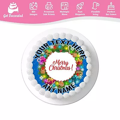 Merry Christmas Wreath Personalised Cake Icing Topper Edible Cupcake Decoration • £2.49
