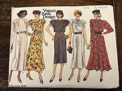 Vogue 1717 Uncut Sewing Pattern Misses' Dress Size 14-16-18 • $9.99