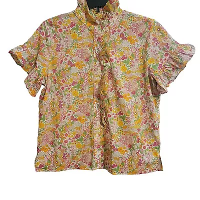 J Crew Liberty Fabrics Ditzy Floral Colorful Ruffle Blouse Size 6 • $35.99