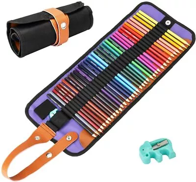 Coloring Pencils Art Set - 50 Closured Pencils For Adult  Kids Leather Pouch • £15.99