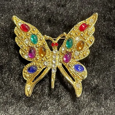 Vintage Gold Toned Butterfly Brooch With Multicolored Stones 2  Wide • $7.46