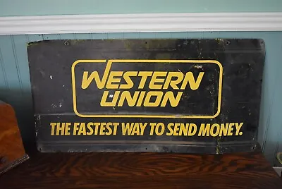 Vintage Large Western Union 30  X 15  Pressed Metal Advertising Sign • $129