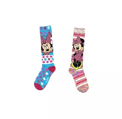 Disney Minnie Mouse Set Of 2 Sparkly Knee-High Socks Stylin’ Minnie (Size 6-8) • $9.99