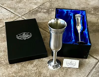 Pair Mullingar Pewter Finest Celtic Knot Irish Wedding Champagne Flutes • $50.99