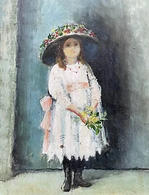 Victoria Harrington Portrait Oil Painting Young Edwardian Girl Holding Flowers • £125