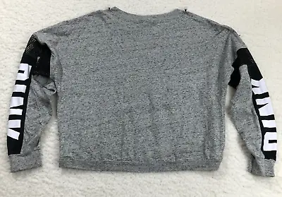 Victorias Secret PINK Shirt Adult Womens Medium Cut Off Long Sleeve Grey Black • $13.14