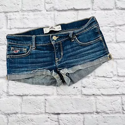 Hollister Shortie Short Women's Size 3/26 Blue Socal Stretch Denim Cuffed Hem • £16.15