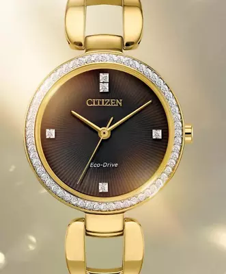 Citizen Ladies EM1032-58E Eco Drive Crystal Accented Gold Tone SS Watch • $55