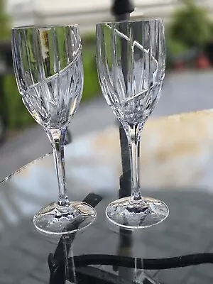 Mikasa Uptown Swirl Crystal Cut Water Wine Glasses Vintage Set Of 2 • $41.11