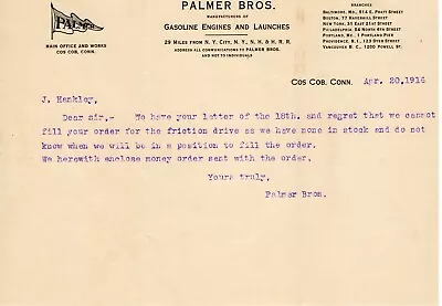 1916 Palmer Bros. Gasoline Engines & Launchers Letter Cos. Cob. Connecticut • $39.95