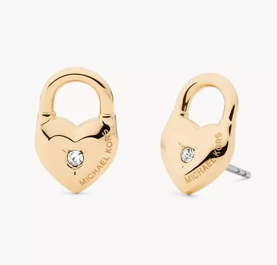 MICHAEL KORS Gold Tone Padlock Heart Pave Stud Earrings MKJ7422710 MKJ7422 NEW • $35