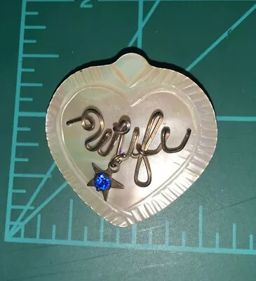 Vintage WWII Wire “wife” Brooch Pin Mother Of Pearl Shell Rhinestone Heart • $8.99