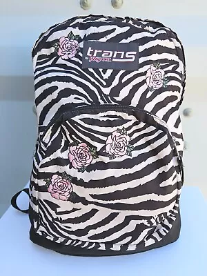 Trans By JanSport Zebra Print With Rose Embroidered Backpack 3 Pocket **see Pic  • $16