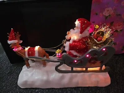 £25 • Buy Vintage, Fibre Optic, Musical, Animated Santa With Reindeer Christmas Decoration