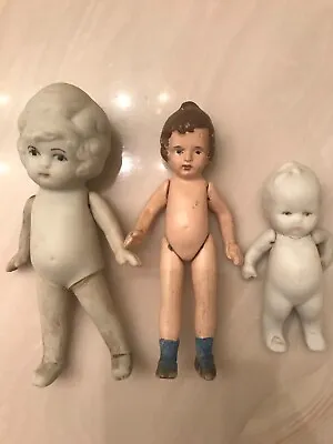 LOT 3 Japan BISQUE JOINTED Hinged BABY DOLL MADE IN OCCUPIED Brunette Repair 5  • $45